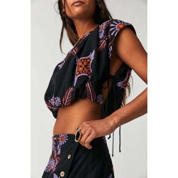 Free People -Sardinia Sun Embroidered Cutout Minidress Size 2 - Picture 3 of 8